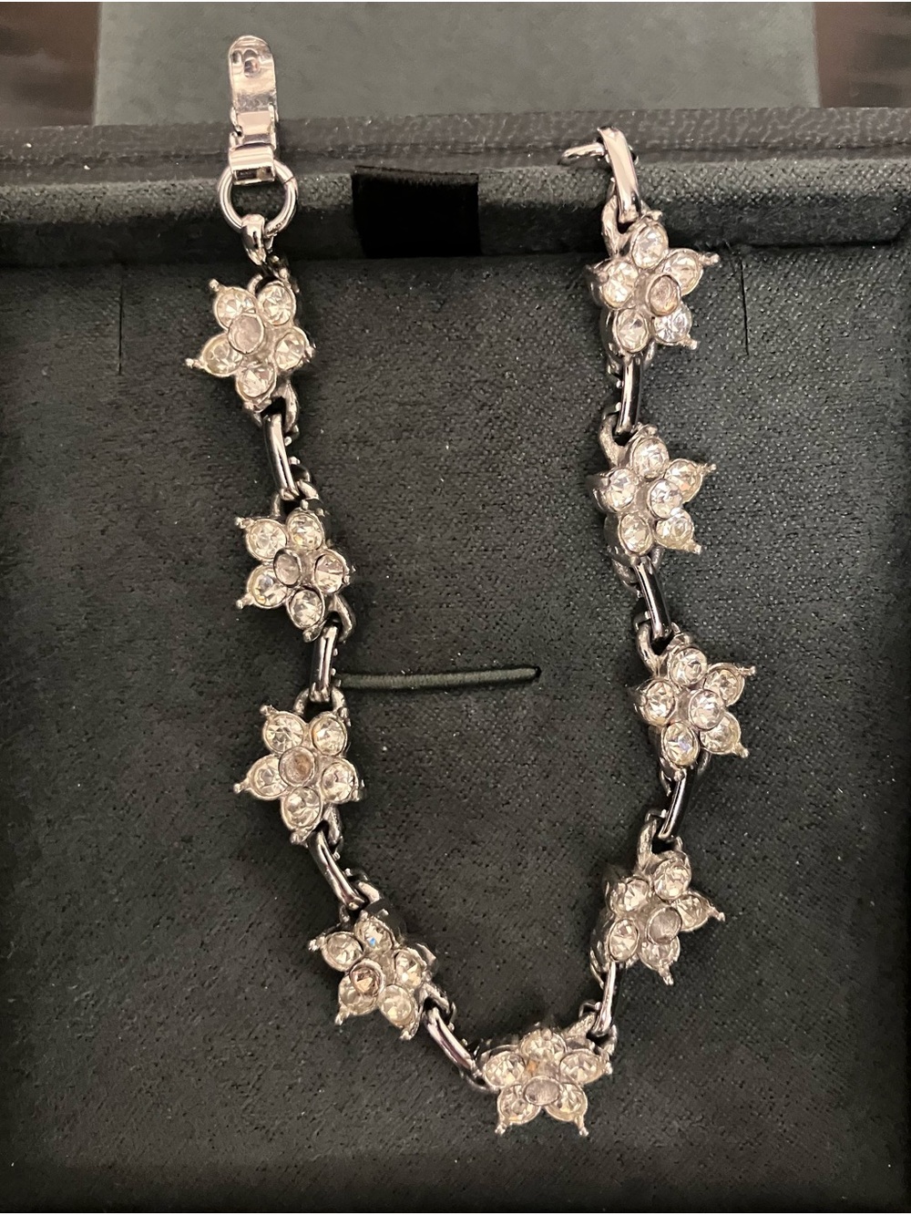 Sterling Silver Floral Crystal Link Bracelet - White Crystal